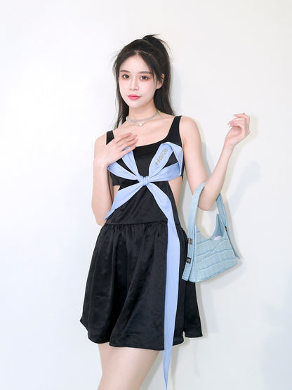Arte Pura Dress Black Hollowed out Bow Acetate Suspender Skirt 23 Spring new models